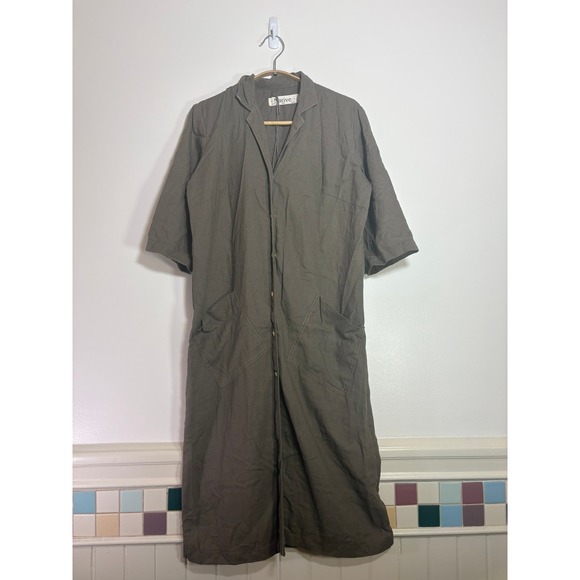 Native Natural Mexicano Dresses & Skirts - Native Brown Button Front Duster Shirt Dress Mid Length Pockets Tunic Boho Lagen